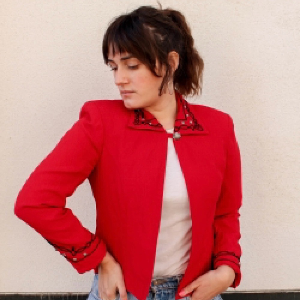 Red Vintage Embroidered Women's Jacket